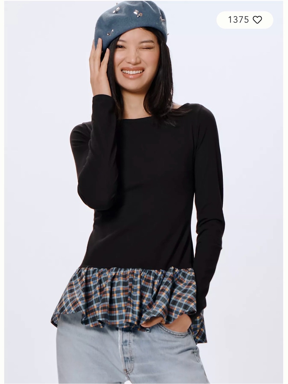 Maeve (Anthropologie) Long Sleeve Peplum Top Plaid Women's Small NEW